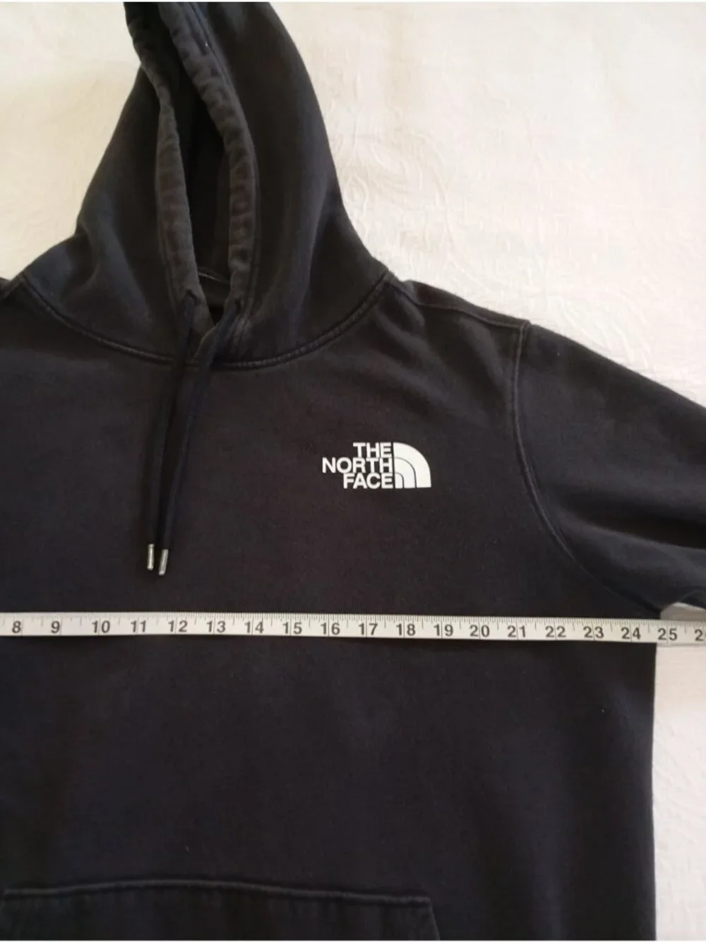 The North Face Mens Black Hoodie Large Logo Front & Back Cotton Blend